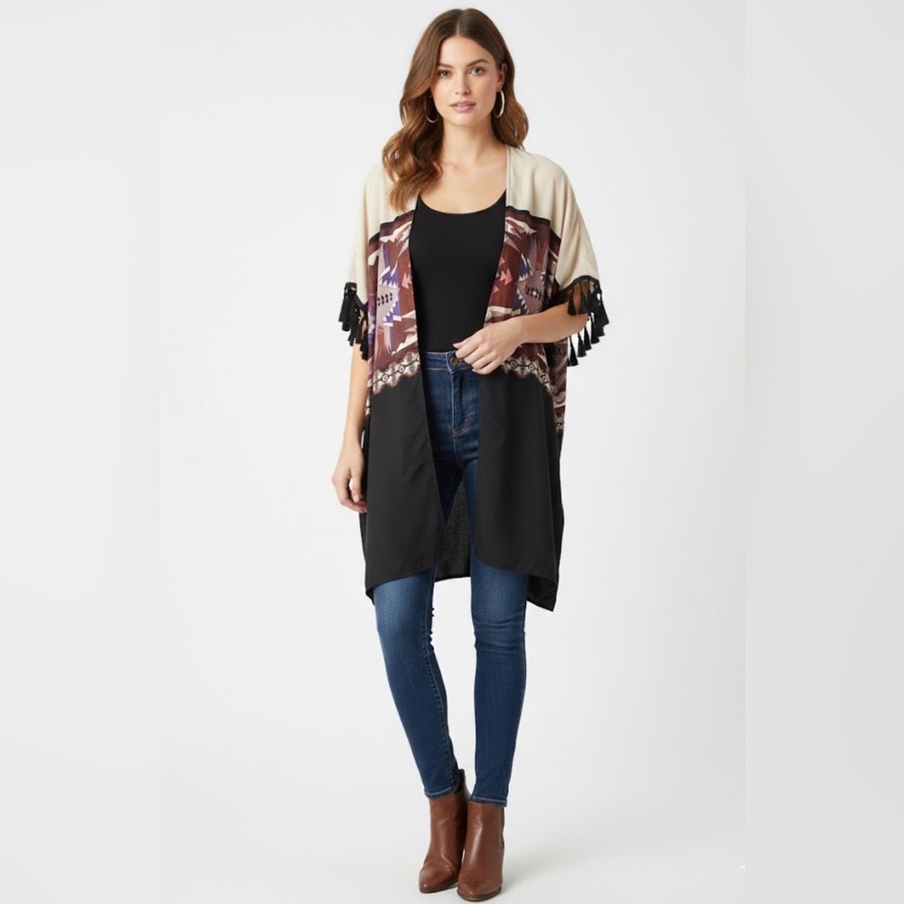 Wrangler Retro Black and Cream Duster with Fringe